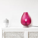 13" H Meggie Fuchsia Globe-Like Shade Accent Lamp with a White Marble Pedestal Base