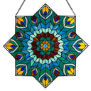 24"H Tiffany Style Stained Glass Peacock Star Window Panel