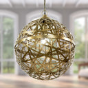 16" W Jillian Industrial Abstract Brass Metal Globe Shade Pendant Light