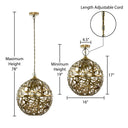 16" W Jillian Industrial Abstract Brass Metal Globe Shade Pendant Light