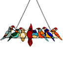 23.25"W Santa Birds on Wire Stained Glass Window Panel