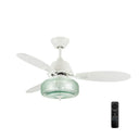 42" W Cecile LED Indoor White Ceiling Fan with Hand-Blown Seafoam Green Glass Shade with Remote Control