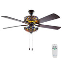 52"W LED Tiffany Style Stained Glass Magna Carta Ceiling Fan with Remote