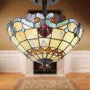 13" H Amelia Red and Amber Stained Glass Shade Traditional Ceiling Light