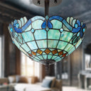13" H Amelia Blue and Amber Stained Glass Shade Traditional Semi-Flushmount Ceiling Light