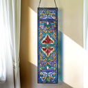 36"H Victorian Stained Glass Fleur De Lis Window Panel