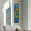 36"H Victorian Stained Glass Fleur De Lis Window Panel
