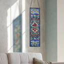 36"H Victorian Stained Glass Fleur De Lis Window Panel