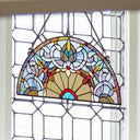 11"H Victorian Corista Half-Moon Stained Glass Window Panel