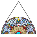 11"H Victorian Corista Half-Moon Stained Glass Window Panel