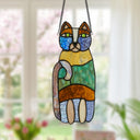 13"H Crazy Cat Stained Glass Window Panel