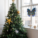 12"H Love Life Butterfly Stained Glass Window Panel in a holiday setting