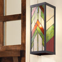 Green Stained Glass and Black Satin Rectangular 1-Light Outdoor Wall Sconce