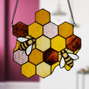 8.25"H Cassie Honeycomb Bees Stained Glass Window Panel
