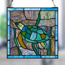 10.5"H Tommy the Green Sea Turtle Stained Glass Window Panel