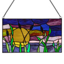 8.25"H Purple Cattails at Sunset Stained Glass Window Panel