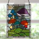 11.5"H Erin Green Mushrooms Stained Glass Window Panel