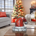 7.75"H Santa Hat Stained Glass Novelty Lamp with a Christmas tree in the background