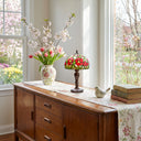 17" H Genevieve Red Flowers Stained Glass Candlestick Table Lamp