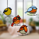 4.5" H Bird Quartet Stained Glass Window Panel Set