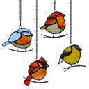 4.5" H Bird Quartet Stained Glass Window Panel Set