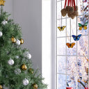 3.2" H Butterfly Kaleidoscope Stained Glass Window Panel Set in a holiday setting