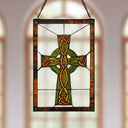 18" H Celtic Cross Stained Glass Window Panel