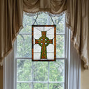 18" H Celtic Cross Stained Glass Window Panel