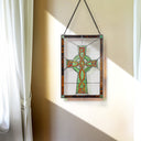 18" H Celtic Cross Stained Glass Window Panel