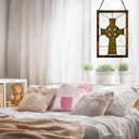 18" H Celtic Cross Stained Glass Window Panel