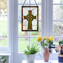 18" H Celtic Cross Stained Glass Window Panel