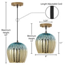 9 in. Gold 1-Light Pendant with Teal and Gold Ombre Mercury Glass Shade