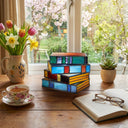 5.75" H Multi-Colored Book Stack Stained Glass Accent Lamp