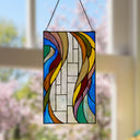 18"H Multicolor Flowing Border Stained Glass Window Panel