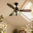 42" W Cecile LED Indoor Hand-Blown Seafoam Green Glass Shade with Dot Texture Ceiling Fan with Remote Control