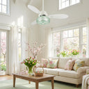 42" W Cecile LED Indoor White Ceiling Fan with Hand-Blown Seafoam Green Glass Shade with Remote Control