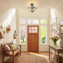 13" H Amelia Red and Amber Stained Glass Shade Traditional Ceiling Light