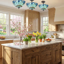 13" H Amelia Blue and Amber Stained Glass Shade Traditional Semi-Flushmount Ceiling Light