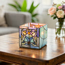 4.75" H Blue Flourishes Stained Glass Candle Holder