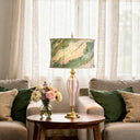 33" H Romance Pink/Green Drum Shade Geometric Glass Table Lamp