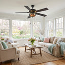 52" W Halston Indoor Tiffany Stained Glass Oil Rubbed Bronze Ceiling Fan with Remote Control