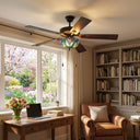 52" W Halston Indoor Tiffany Stained Glass Oil Rubbed Bronze Ceiling Fan with Remote Control