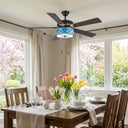 52" W Lark Tiffany Stained Glass Blue and Oil Rubbed Bronze Ceiling Fan with Remote Control