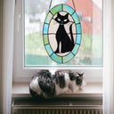 17" H Tiffany-Style Halloween Cat Stained Glass Window Panel