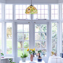 10" W Evelina Yellow Sunflowers Stained Glass Dome Shade Pendant Light