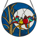 16"H Birds in the Night Sky Round Stained Glass Window Panel