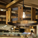 12" W Mattie Black Painted Metal Pendant Light with Wood Shade