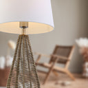 August Set of Two 22" High Tan Rattan and Brushed Nickel Iron Urn-Shaped Table Lamps with White Fabric Drum-Shaped Shades