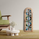 36" H Arched Geometric Floral Stained Glass Window Panel