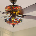 52"W LED Tiffany Style Stained Glass Magna Carta Ceiling Fan with Remote Control